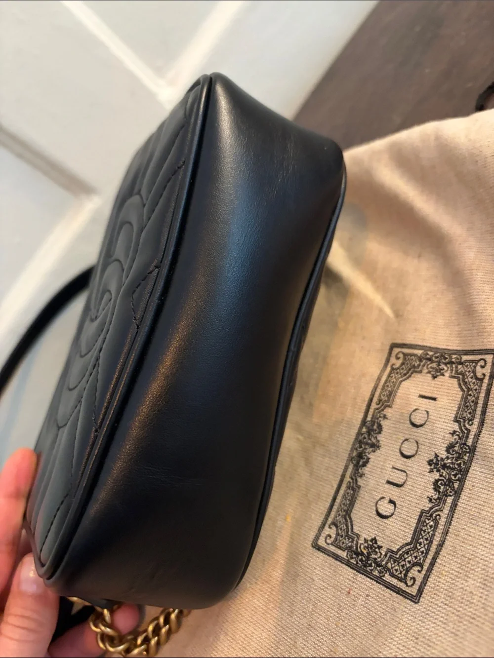 Gucci Black Chevron Leather Small Marmont Crossbody with Gold GG - Picture 8 of 11